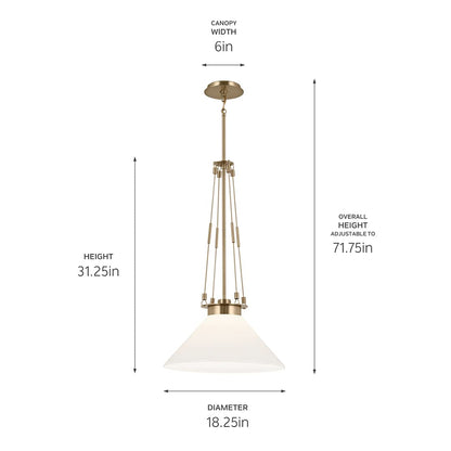 Kichler Albers 18.25 Inch 1 Light Pendant with Opal Glass in Champagne Bronze