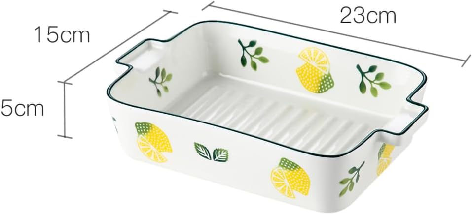 Lovely Lemon Ceramic Baking Dishes with Handles, 8.0 Inch Lasagna and Casserole Pans for Cooking and Baking