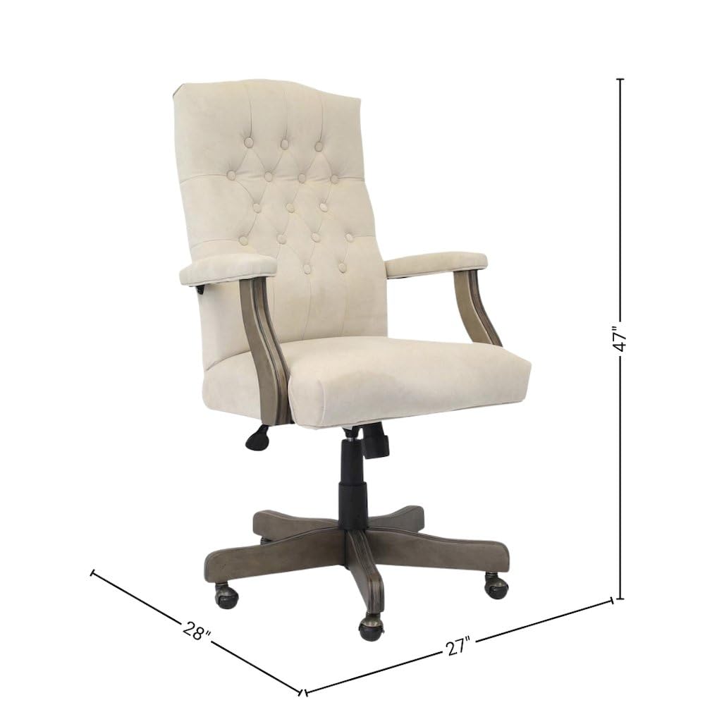 Starlight Canyon Home Tufted Executive Desk Seating in Champagne Faux Leather, Elegant Rolling Office Solution with Classic Wingback