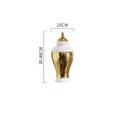 ZJYSMH decorative jars,ginger jar, Handcrafted Ginger Jar Ceramic White and Gold Vase Temple Jar for Weddings Office Party Living Room Home (Size : L)