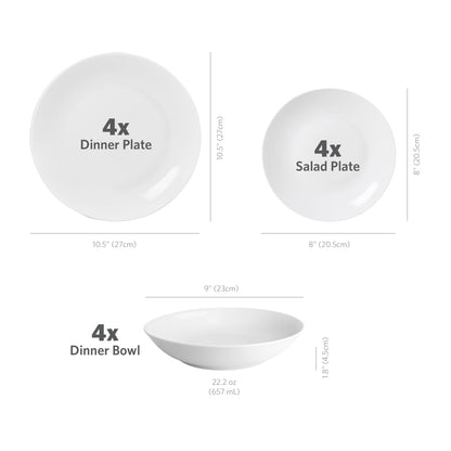 Glad Porcelain Dinnerware Set, 22pcs - White Round Kitchen Dishes, Microwave, Oven & Dishwasher Safe - Dinner Set with Plates, Bowls, Mugs, and Salt & Pepper Shakers