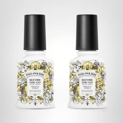Poo-Pourri Before-You-Go Toilet Spray, Original Citrus, 2 Fl Oz, 2 Pack, Up to 100 Uses, Bathroom Odor Deodorizer with Essential Oils, Travel Essentials, TSA Approved Size, Lemon Bergamot
