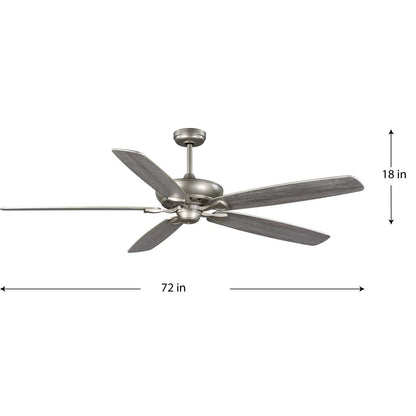 Progress Lighting Kennedale Collection 72-Inch 5-Blade DC Motor Transitional Ceiling Fan Grey Weathered Wood/Silver