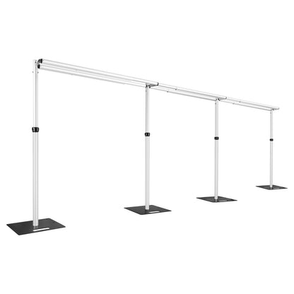 Hecis Portable Pipe and Drape Backdrop Stand 6-10' Tall x 10-30' Wide Double Crossbar, Adjustable Pipe and Drape Backdrop Kit for Event， Party, Trade Shows and Wedding Decor