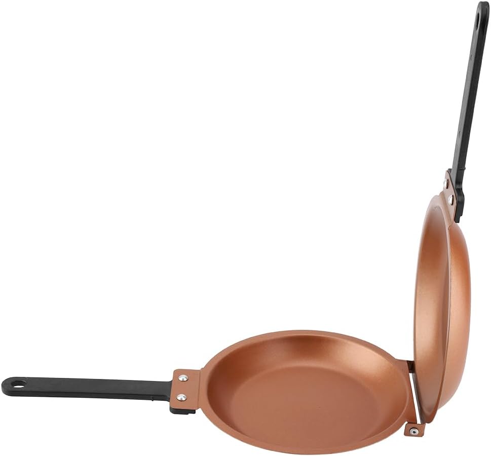 Walfront Double Side Non Stick Frying Pan, Gold, Flip Folding Pancake Maker for Household Kitchen