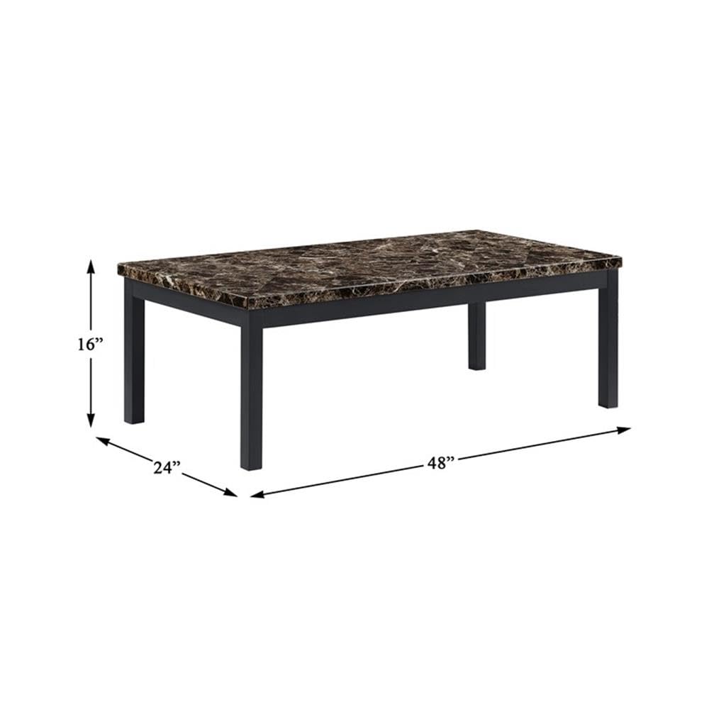 Lexicon Tempe 3-Piece Faux Marble Coffee Table Set, Brown Marble Look Top with Black Metal Frame, Modern Living Room Set with 1 Cocktail Table & 2 End Tables