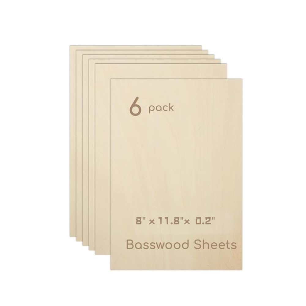 6 Pack Plywood Sheets, 8" x 11.8"x 0.2" Basswood Sheets, 5mm Basswood Craft Wood Sheet, Unfinished Wood Boards Blanks for Laser Cutting, Engraving, Burning, Crafts （21 * 30 * 0.5cm）