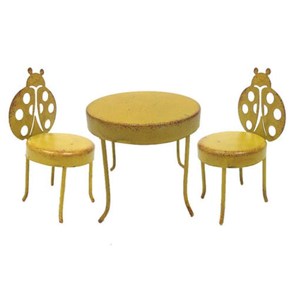 Pacific Giftware Enchanted Garden Decorative Metal Table and 2 Lady Bug Chairs Set Mini Fairy Garden Decorative Accessory 3pc Set