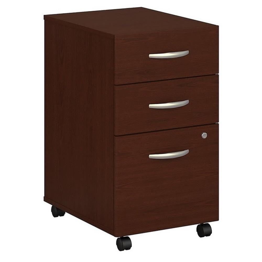 Bush Business Furniture Series C 3 Drawer Mobile File Cabinet in Mahogany, Assembled Office Storage Unit for Home or Commercial Spaces