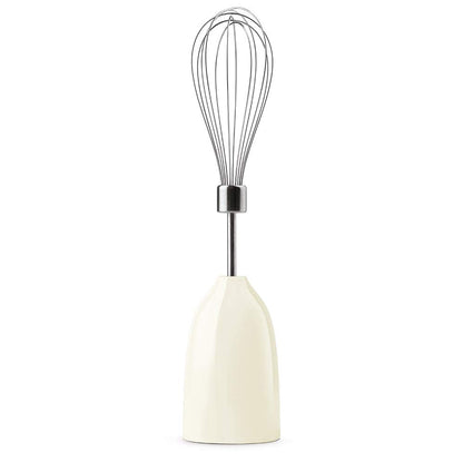 SMEG Handheld Immersion Blender with Beaker, Chopping Bowl w/Lid, Wire Whisk, 5 Speed Controls, made with Stainless Steel Blades and Ergonomic Design (Cream)