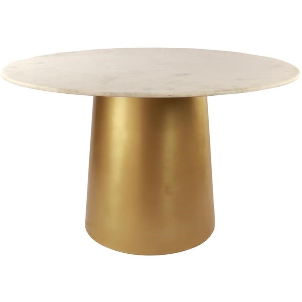 Meridian Furniture Sorrento Collection Modern | Contemporary Marble Top Round Dining Table with Brushed Gold Metal Base, W x 50" D x 30" H, 50" W x 50" D x