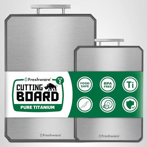 Freshware Titanium Cutting Board for Kitchen, Set of 2, Double Sided Cutting Boards, Pure Titanium/PP, Chopping Board with Juice Grooves, Dishwasher Safe, Medium 12.1" by 8.3" and Large 16.2" by 11"