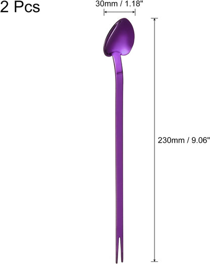 uxcell 2Pcs Bar Spoon Cocktail Mixing Spoon, Stainless Steel Reusable Stirring Spoon for Halloween Drinks, Purple