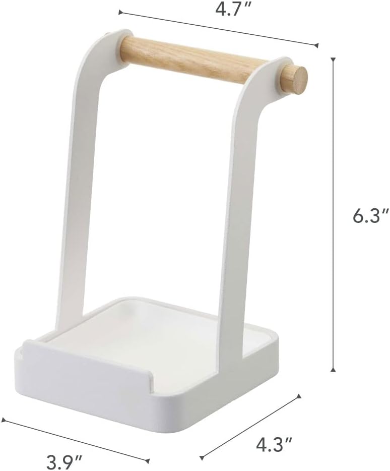 Yamazaki Home Ladle & Lid Rest - Kitchen Utensil Organizer Stand for Cooking, Steel + Wood, White