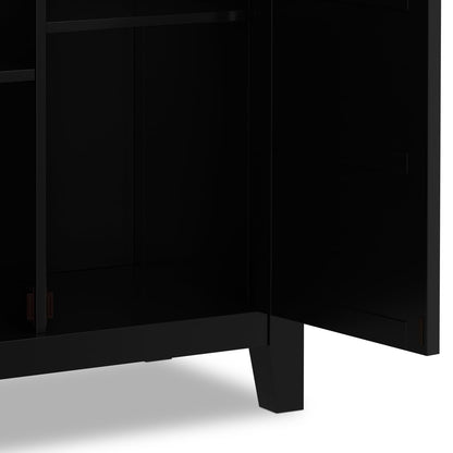 SIMPLIHOME Burlington Storage Cabinet - 30 inch Wide Solid Wood 2 Door Low Storage Unit in Black, Transitional Accent Cabinet for Living Room or Entryway with Adjustable Shelves