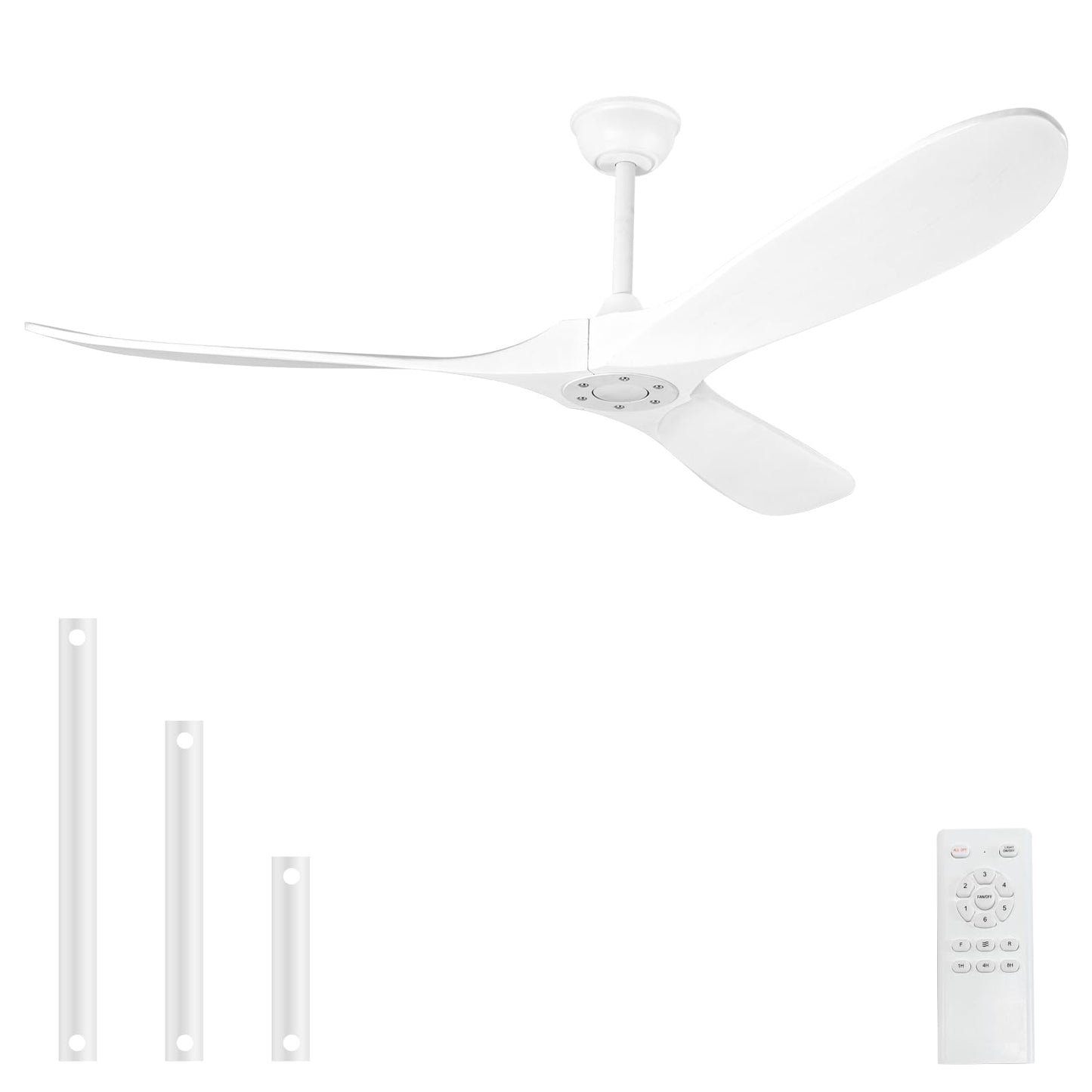 YOZZAN Solid Wood Ceiling Fans no Light,60'' White Ceiling Fan with Remote Control,DC Motor with Large Airflow,Indoor and Outdoor Ceiling Fan for Living Room,Bedroom,Patios