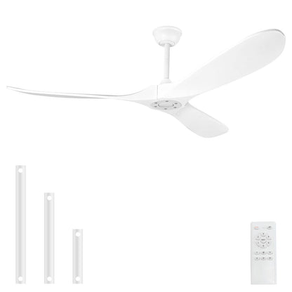 YOZZAN Solid Wood Ceiling Fans no Light,60'' White Ceiling Fan with Remote Control,DC Motor with Large Airflow,Indoor and Outdoor Ceiling Fan for Living Room,Bedroom,Patios