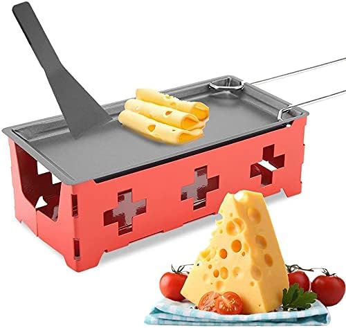 Cheese Raclette Non Stick Stretchable Baking Tray, Iron Metal Grill Plate Accessories for Cheese Melting, Red Hob