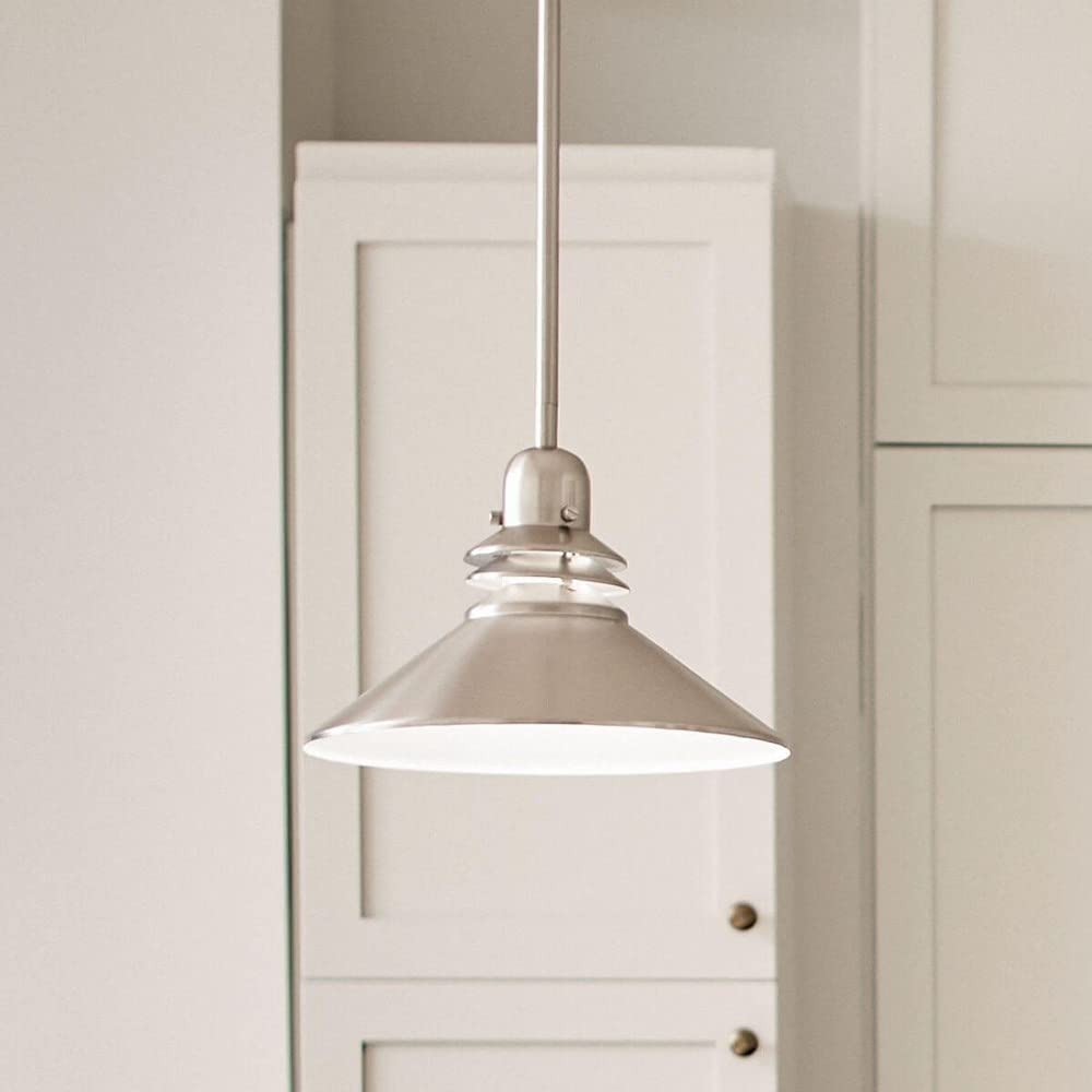 Kichler Grenoble Mini Pendant Light Fixture, Contemporary Kitchen Island Hanging Light with Brushed Nickel Cone Shade, 1-Light 150W Max for Kitchen Island or Dining Room (11" x 8"), 2714NI