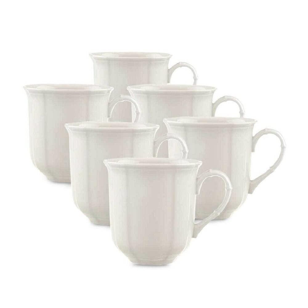 Villeroy & Boch Manoir Collection Coffee Mug, Set of 6-10oz Mugs, Premium Porcelain, Made in Germany, Dishwasher and Microwave Safe, Perfect for Coffee, Tea or Hot Cocoa, Rich, Creamy White