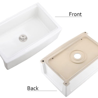 33 Inch White Farmhouse Sink Workstation-Hovheir 33x21 Apron Front Farm Sink White Fireclay Porcelain Ceramic Farmhouse Kitchen Sinks Workstation Deep Single Bowl Farmer Sinks with Cutting Board