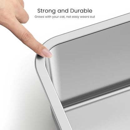 PWTAA Stainless Steel Cat Litter Box High Side Cats Toilet Metal Kitten Litter Pan, Pet Cleaning Tool for Big and Small Cats, Rabbits, Splash-Proof and Non-Stick Cat Poop Box odorless 23.6"x15.7"x5.9"