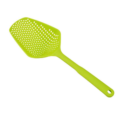 SEIWEI Large Strainer Spoon, Long Handle Tool Colander Draining Scoop, Heat-Resistant Pasta Strainer Cooking Kitchen for Spaghetti, Noodles, Veggies, Non-Slip Grip & Hanging Loop, 13.5'', Green