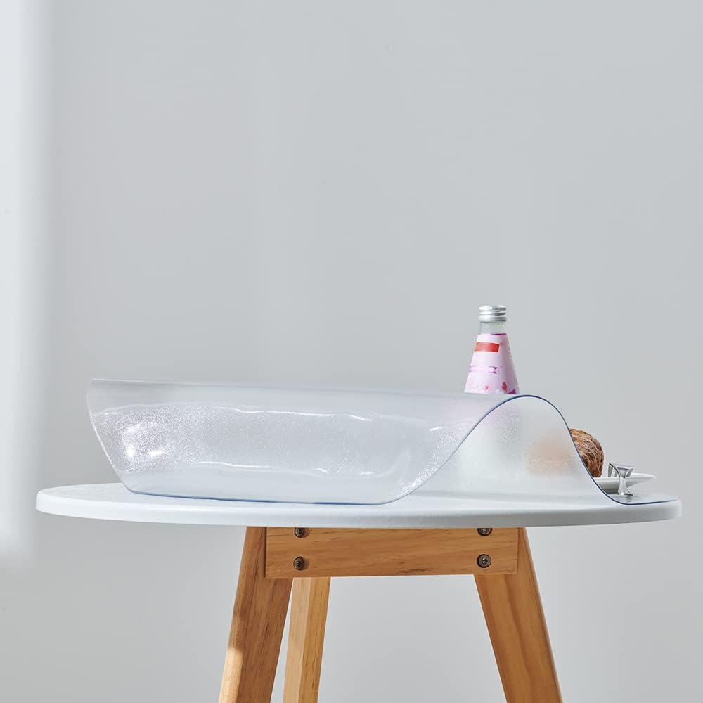 12 Inch 1.5mm Frosted Round Table Cover Protector, Thick Plastic Desk Protector Mat, Round Waterproof PVC Desk Cover