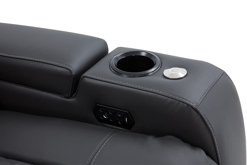 Valencia Tuscany Home Theater Seating | Premium Top Grain Italian Nappa 11000 Leather Power Recliner with Power Lumbar Support & Headrest (Single Recliner, Charcoal Grey)