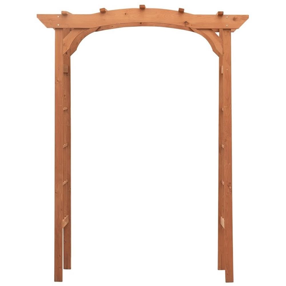 Pemberly Row Wood Lattice Design Arbor, Medium Brown Finish, 80" H x 60" W x 24" D, Durable Wooden Construction with Protective Coating, Garden Entryway or Decorative Outdoor Centerpiece for Climbing