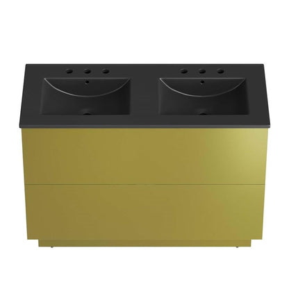 Modway Quantum Modern 48" Double Sink Bathroom Vanity in Black Gold with Ceramic Sink Basin and Storage Drawer
