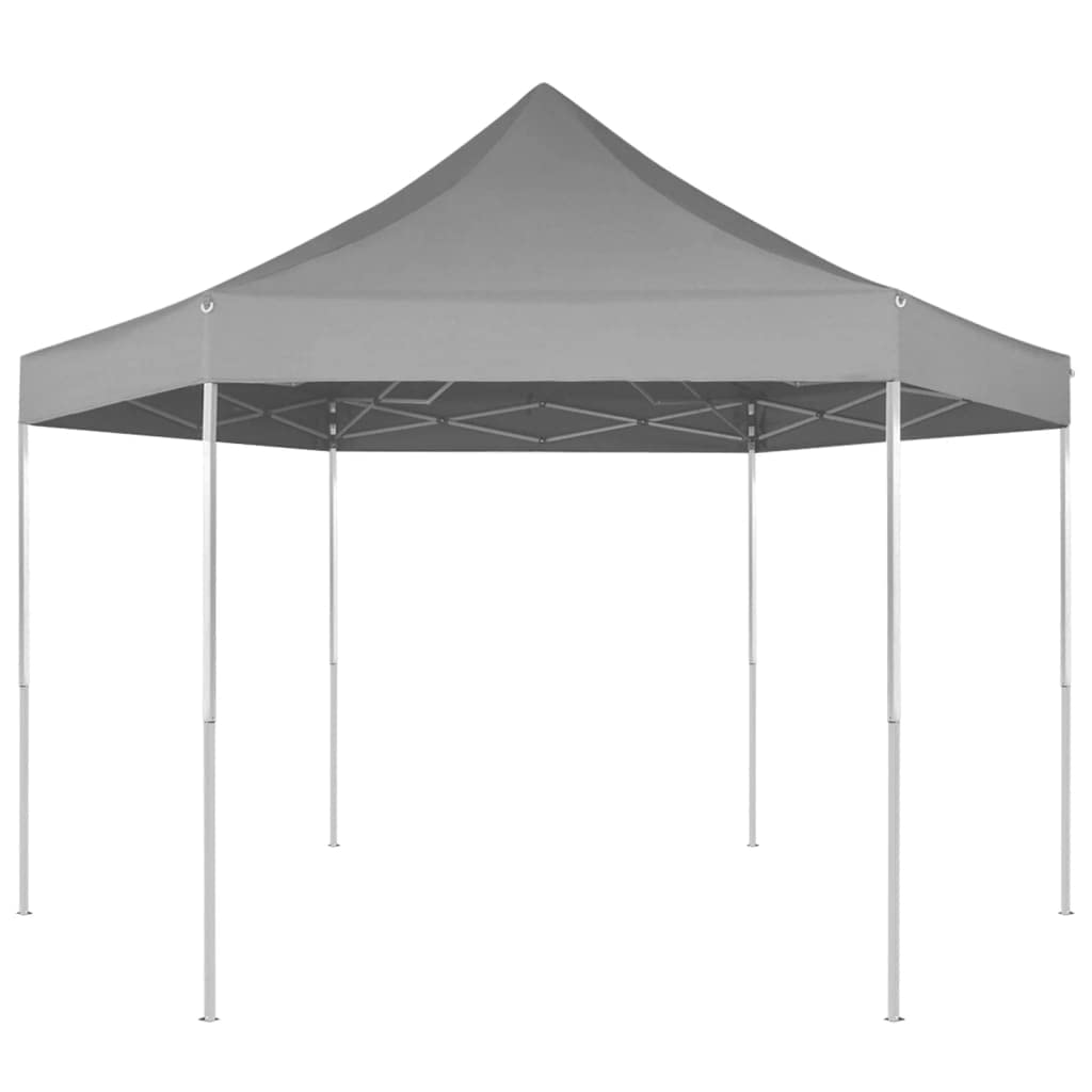 Xhnifbn Grey Hexagonal Pop-Up Gazebo 11.8ft x 10.2ft Powder-Coated Steel Frame Instant Canopy Tent with Water-Repellent Fabric for Backyard Patio Party & Garden Events