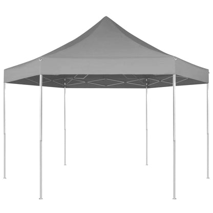 Xhnifbn Grey Hexagonal Pop-Up Gazebo 11.8ft x 10.2ft Powder-Coated Steel Frame Instant Canopy Tent with Water-Repellent Fabric for Backyard Patio Party & Garden Events