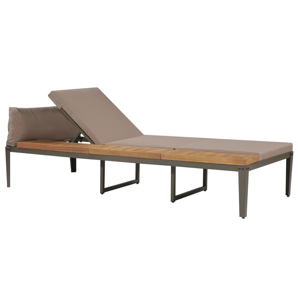 Molumvel Outdoor Sun Lounger with Cushions, Solid Acacia Wood and Steel Frame Garden Chaise Lounge Chair, Adjustable Backrest Patio Daybed, Brown