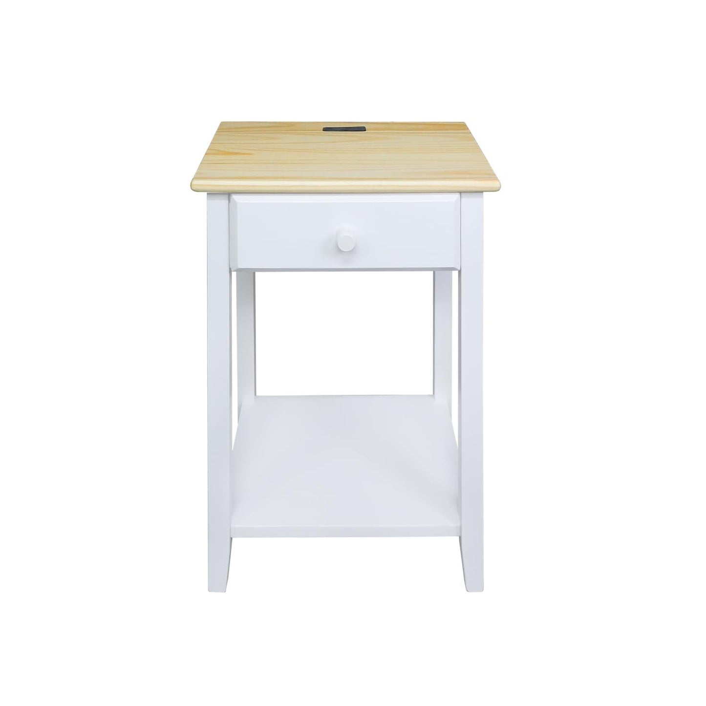 Casual Home Owl Night Stand with USB Port Charging Station and Drawer, 17.5" W x 14.25" D x 24.5" H, Natural Gray