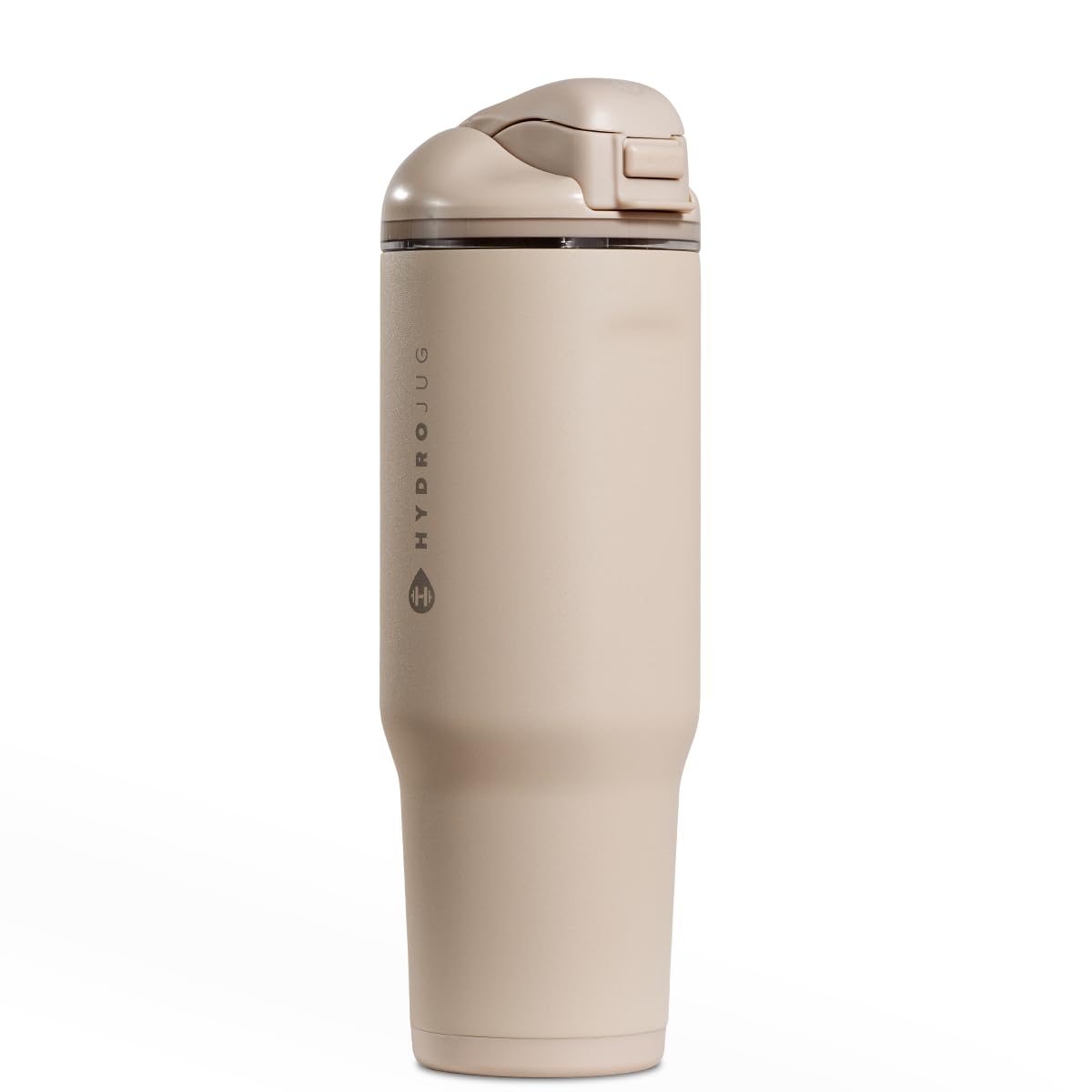 HydroJug Ease2o Water Bottle with Straw & Chug Lid, Stainless Steel, Vented Cap to Help Reduce Pressure, Water-Level Window, Cup Holder Friendly, Non-Slip Base – 32oz, Dune