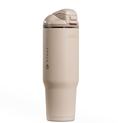 HydroJug Ease2o Water Bottle with Straw & Chug Lid, Stainless Steel, Vented Cap to Help Reduce Pressure, Water-Level Window, Cup Holder Friendly, Non-Slip Base – 32oz, Dune