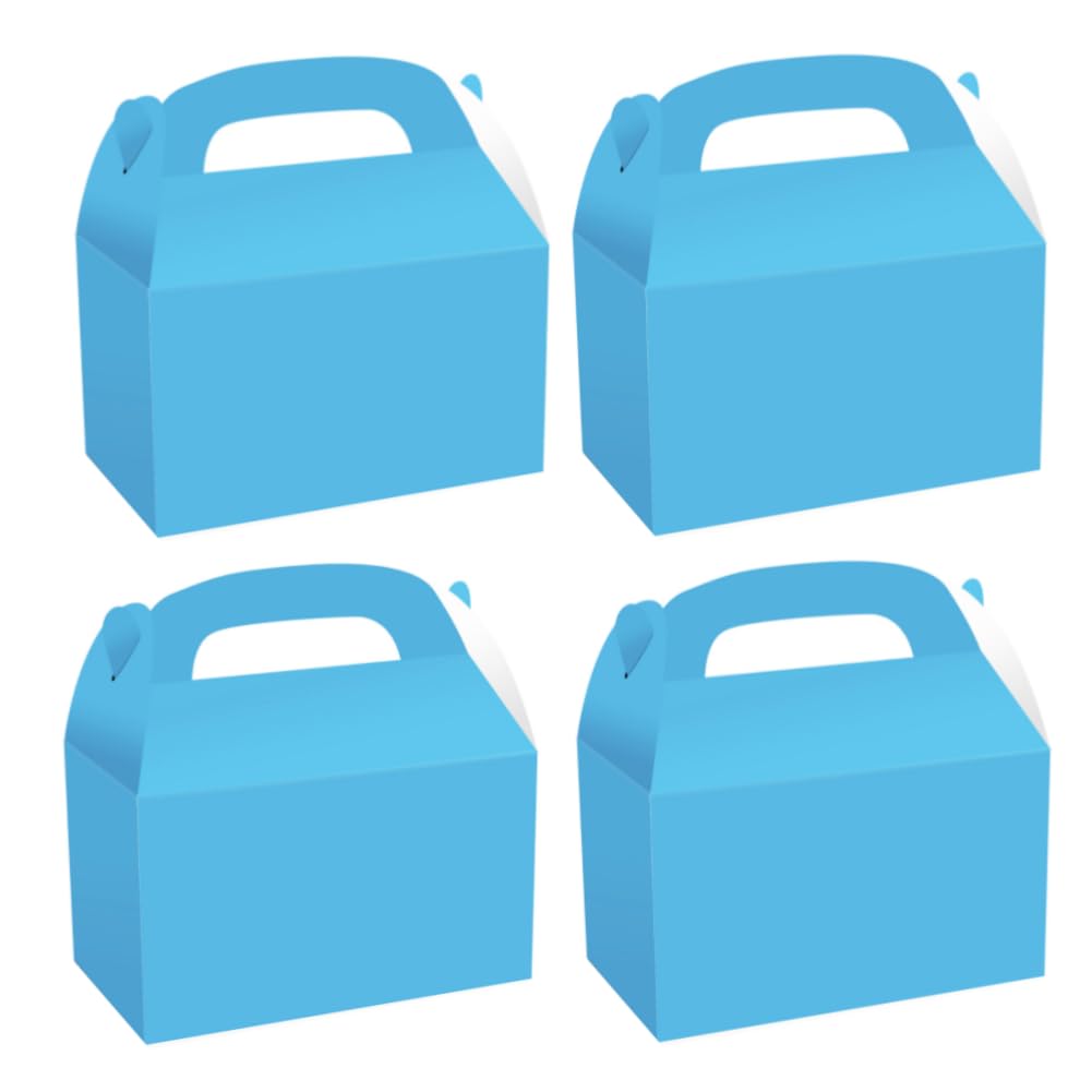 KUPOO Party treat box 24pcs Cardboard Gable Boxes with Handles Party Favor Boxes for Halloween Christmas Thanksgiving Gift Kids Birthday Party Wedding (Blue)