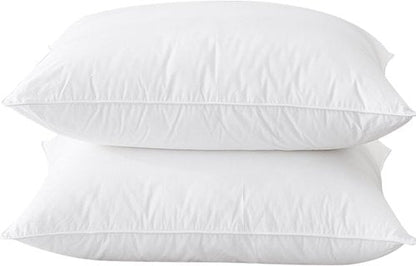 BHZ Goose Down Feather Pillows - Queen Size Set of 2 | Medium Firm Soft Support for Side & Back Sleepers