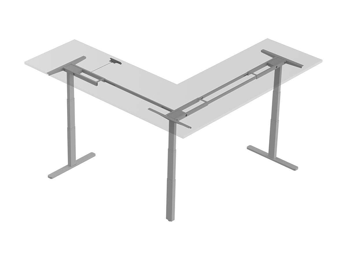 Monoprice Triple-Motor Sit-Stand Corner Desk Frame - Height-Adjustable, L-Shaped, Gray - Workstream Collection