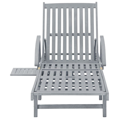 Molumvel Outdoor Sun Lounger, Extra Long Patio Chaise Lounge with Adjustable Backrest and Wheels, Solid Acacia Wood Recliner for Garden, Poolside, Deck, Gray