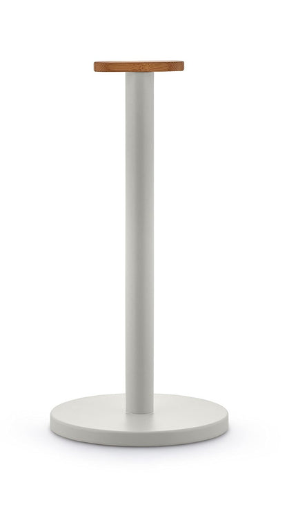 Alessi Mattina BG05 WG - Design Kitchen Roll Holder, in Colored Steel with Epoxy Resin and Knob in Bamboo Wood, Warm Gray