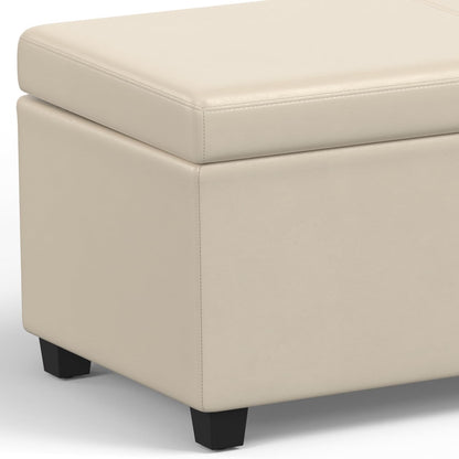 SIMPLIHOME Avalon Extra Large Storage Ottoman Bench - 54 inch Wide Upholstered Vegan Leather Rectangular Lift-Top Ottoman in Satin Cream, Contemporary Bench for Living Room with Hidden Storage