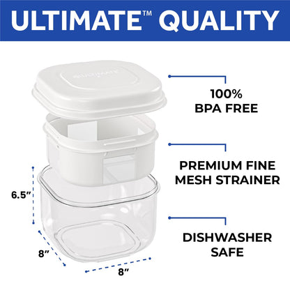 Ultimate Yogurt Strainer, Make Delicious, High Protein, Greek Yogurt, 70% Less Sugar & Lactose, Fine Mesh Nylon Greek Yogurt Maker, 100% BPA-Free & Dishwasher Safe with Large 2.3 Quart Capacity
