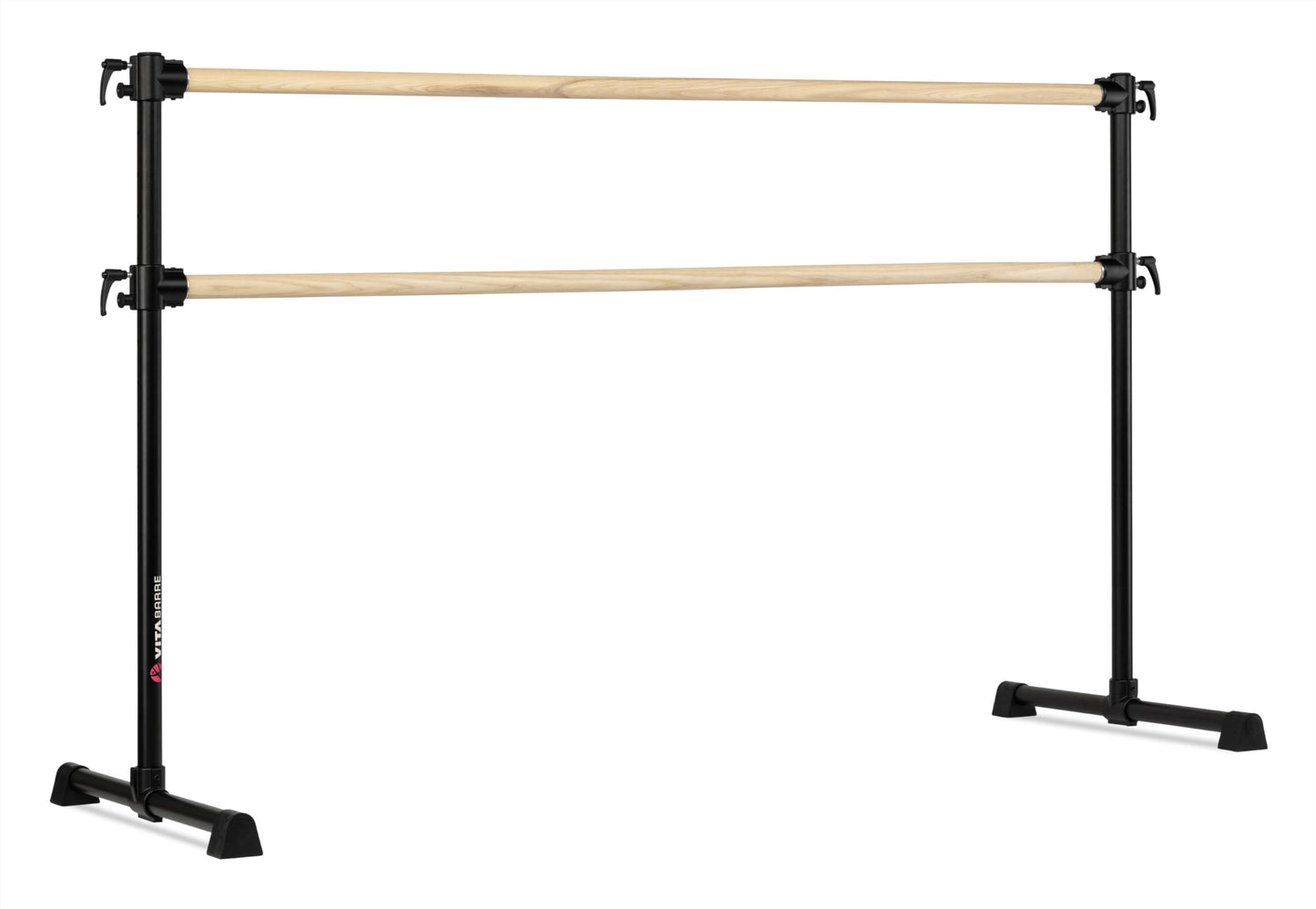 VITA Barre Portable Freestanding Double Ballet Barre, Professional, 6 Ft Bars, Black, Wood | Adjustable Height, Made in USA, Home or Gym Exercise Equipment for Kids & Adults | Dance, Fitness, Pilates