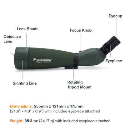 Celestron – Regal M2 100ED Spotting Scope – ED Glass for Birding and Outdoor Activities – Phase and Dielectric Coated BaK-4 Prism – Fully Multi-Coated Optics – Dual Focus – 22-67x Zoom Eyepiece