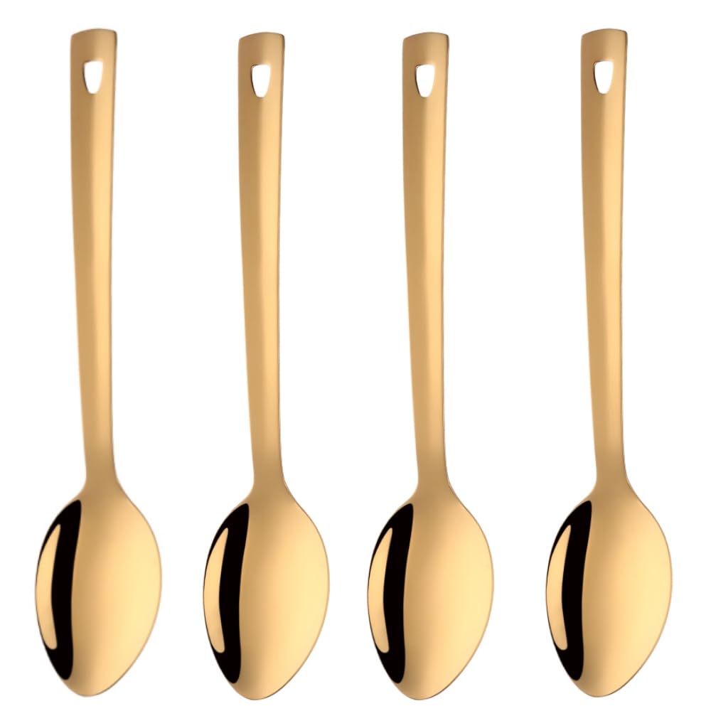 BOOTLION 13-Inch Serving Spoons Set of 4, Stainless Steel Buffet Banquet Spoon，Gold Long Handle Serving Spoons for Catering, Kitchen Dishwasher safe