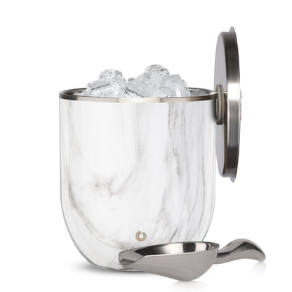 Snowfox Plus - Insulated Ice Bucket with Lid/Scoop, Premium Vacuum Insulated Stainless Steel Ice Buckets for Parties, Ice Box, Home Bar Accessories, Parties Supplies, Bar Decor, 3L, Marble