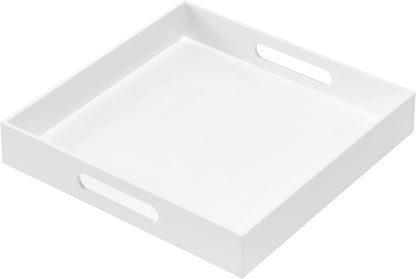 12x12x2H Inches Countertop, Glossy White Acrylic Serving Tray with Handles, - Spill Proof, Decorative Trays for Ottoman