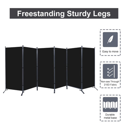 JVVMNJLK Indoor Room Divider, Portable Office Partition Privacy Screen - 6 Panel Folding Wall for Room Separator, 204" W x 71.3" H, Black